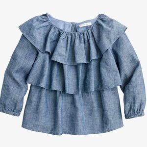 Crewcuts girls chambray ruffle tiered top house blue 4